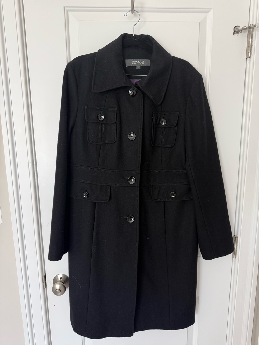 Kenneth Cole Reaction Black Single-Breasted Wool Pea Coat